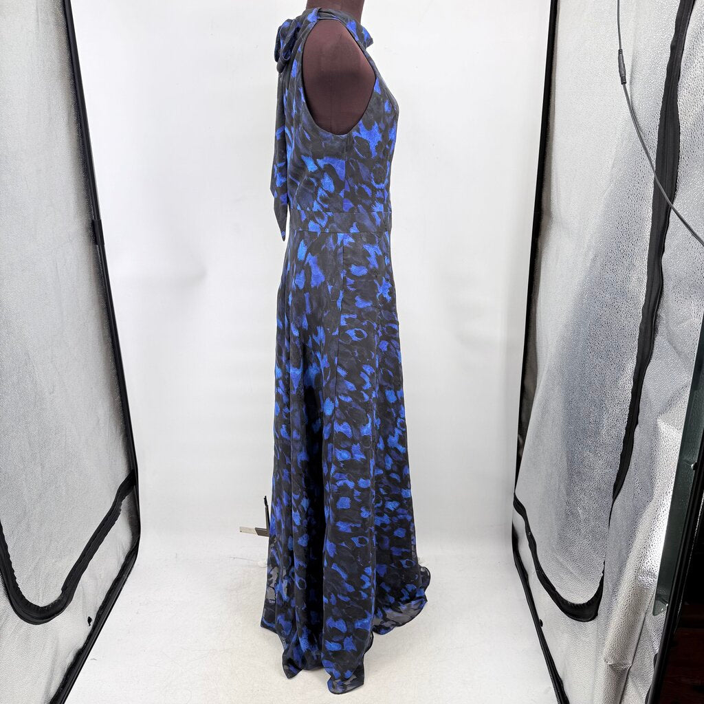 women Tahari High Neck Maxi Gown Black Blue Dress 6