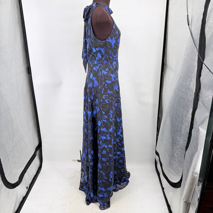 women Tahari High Neck Maxi Gown Black Blue Dress 6