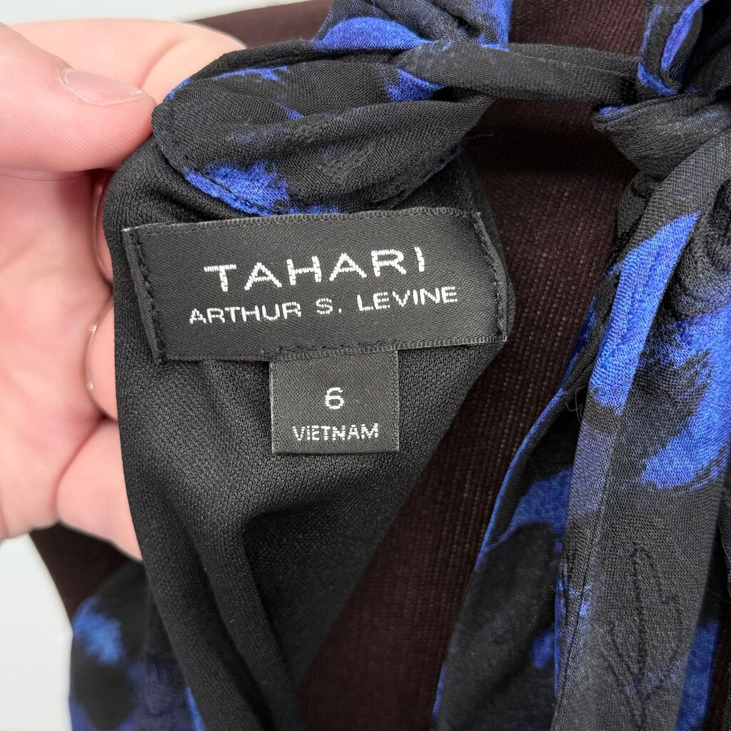 women Tahari High Neck Maxi Gown Black Blue Dress 6