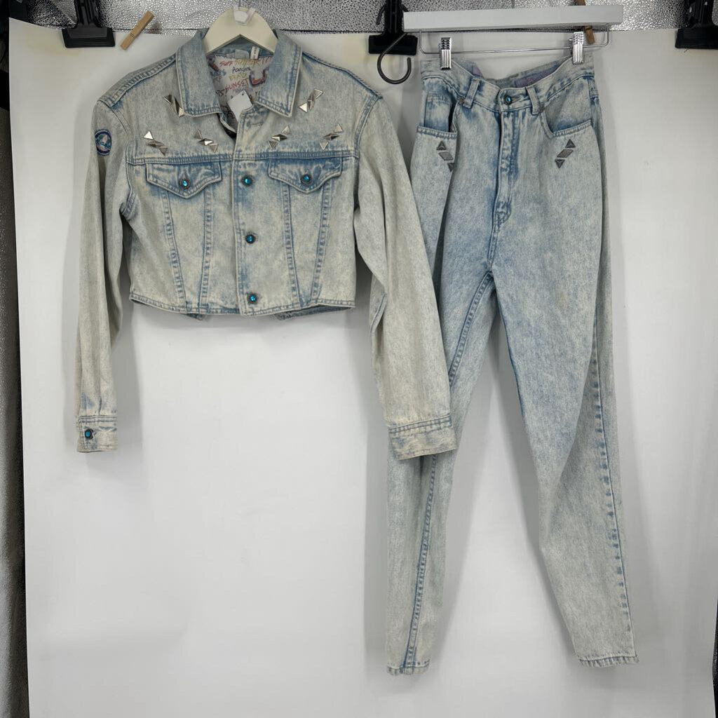 women LA Gear Acid Wash Denim Set Blue Vintage XS