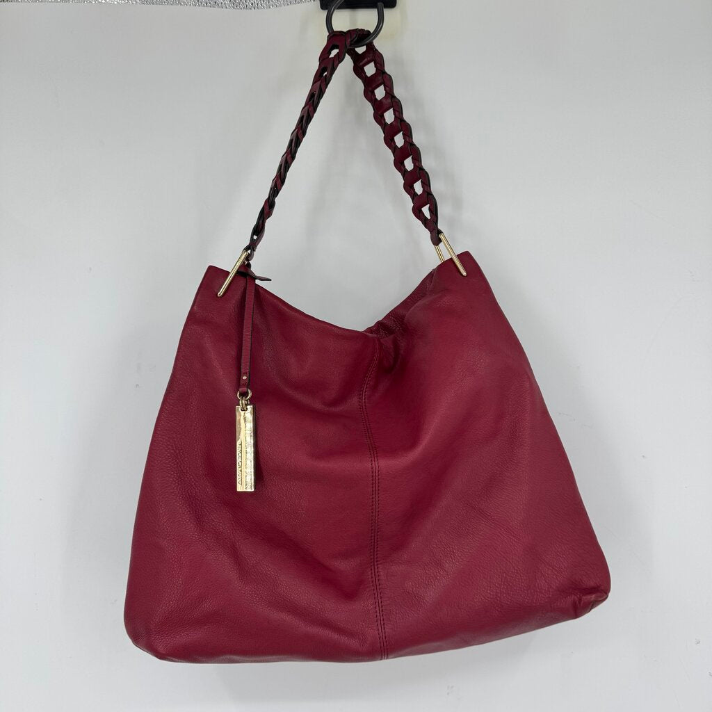 women Vince Camuto Leather Shoulder Bag Cranberry Red Purse 17" x 13"x4"