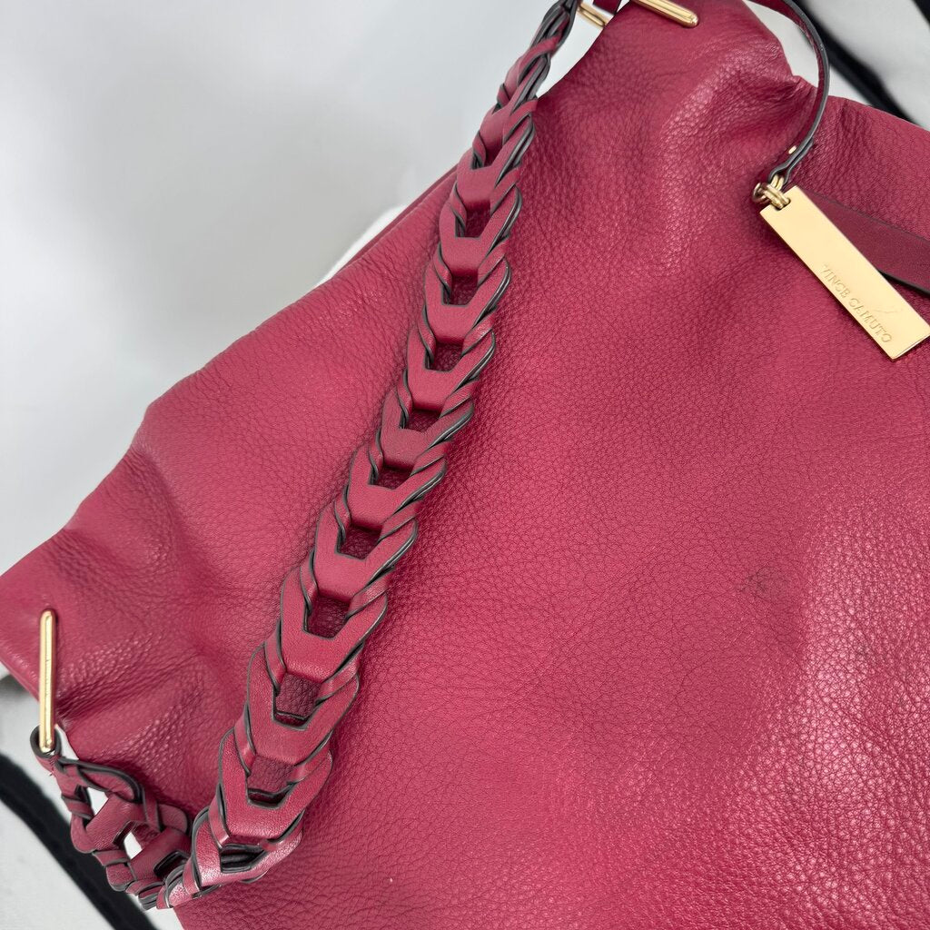 women Vince Camuto Leather Shoulder Bag Cranberry Red Purse 17" x 13"x4"