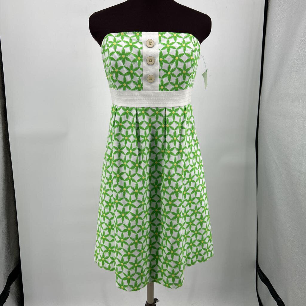 women Lilly Pulitzer Strapless Floral Green and White Dress 8
