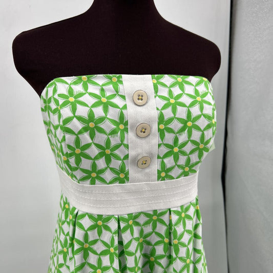 women Lilly Pulitzer Strapless Floral Green and White Dress 8