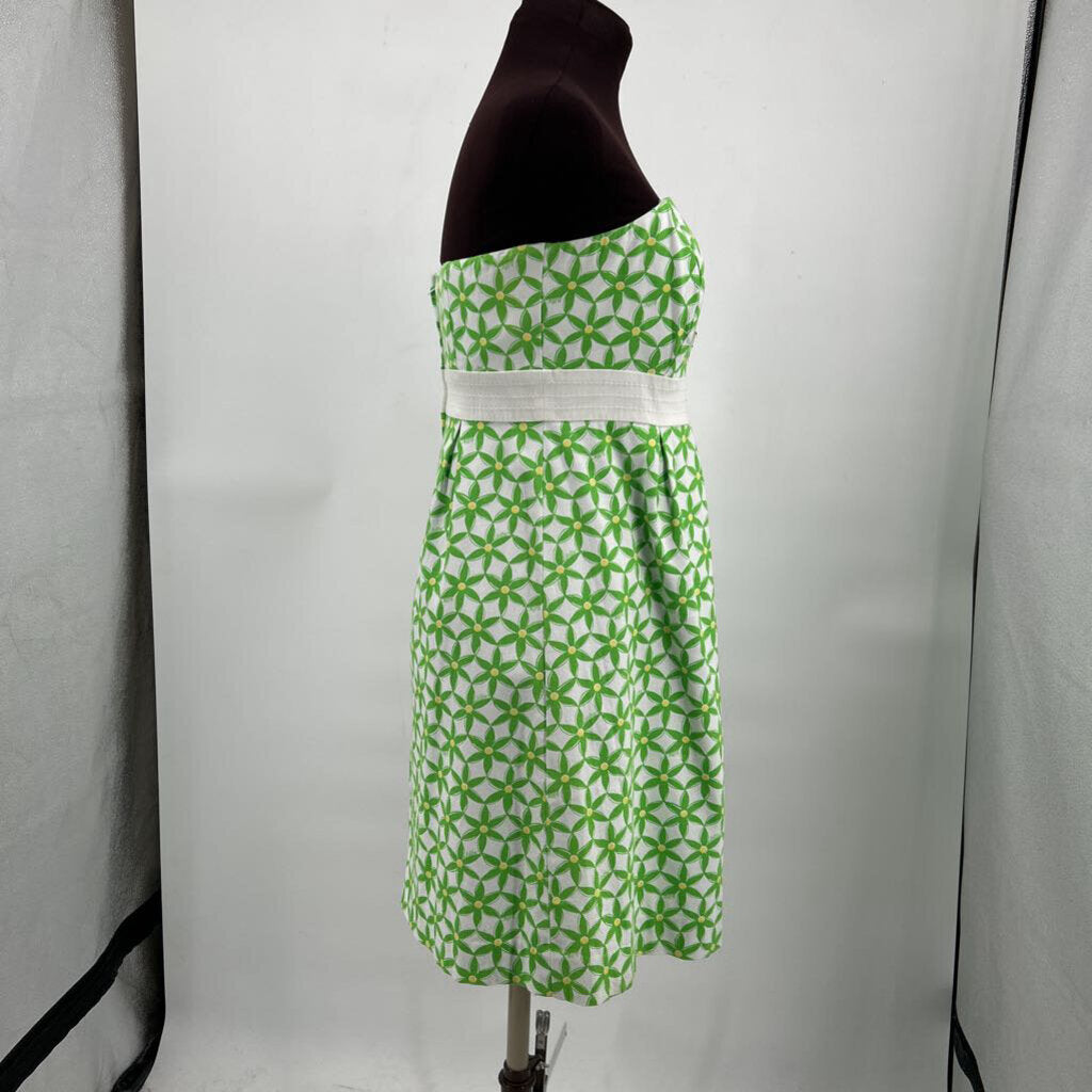 women Lilly Pulitzer Strapless Floral Green and White Dress 8