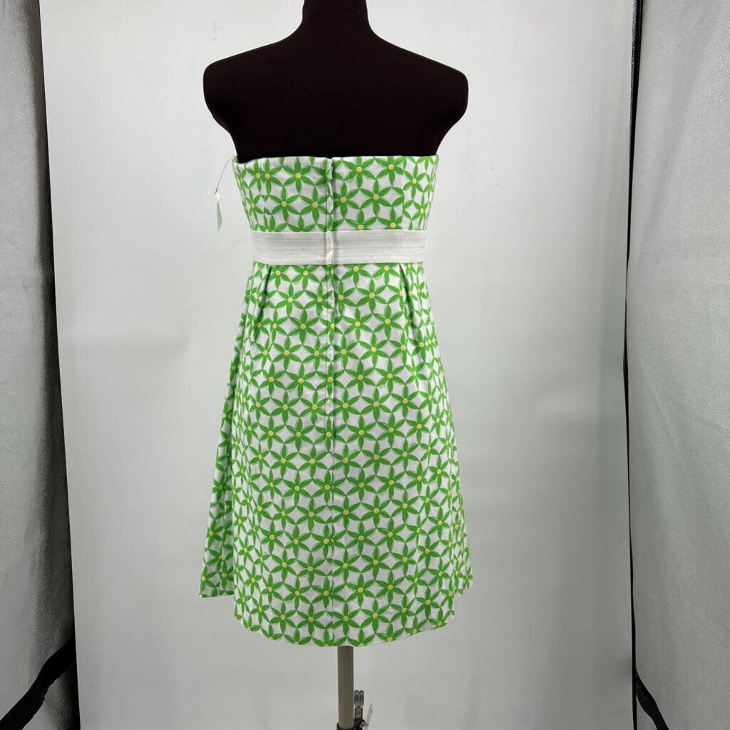 women Lilly Pulitzer Strapless Floral Green and White Dress 8