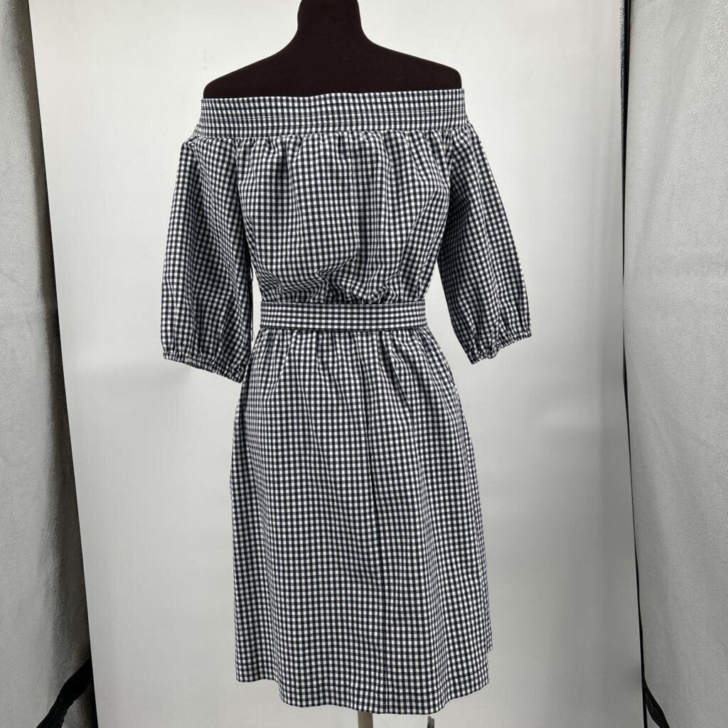 women Worth NWT Gingham Off Shoulder Midi Navy and White Dress M