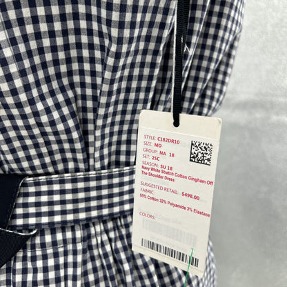 women Worth NWT Gingham Off Shoulder Midi Navy and White Dress M
