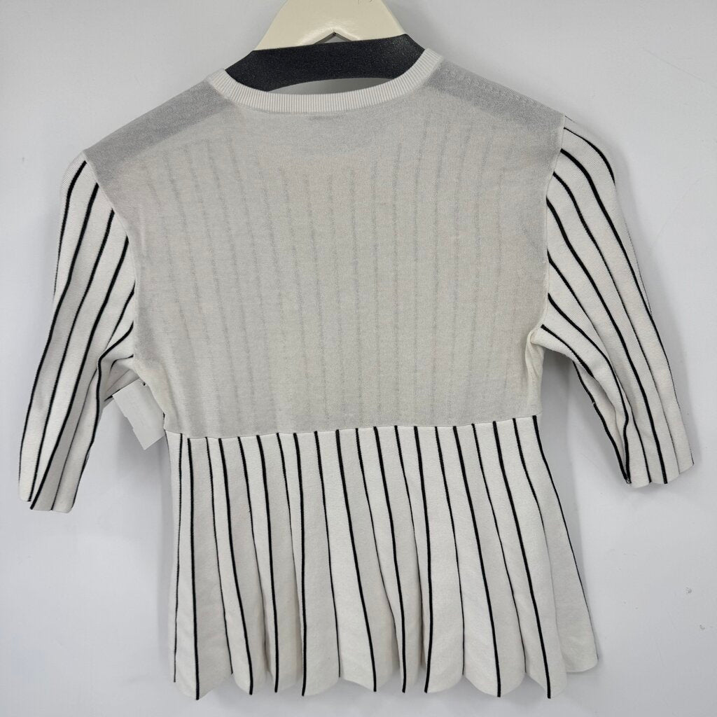 women Rachel Comey Bream Striped Peplum Cream and Black Knit Top S