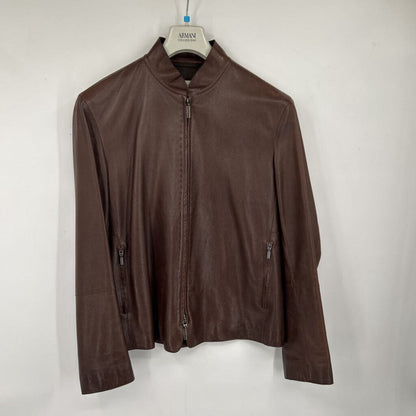 men Armani Collezioni Leather Brown Jacket IT40/US32/XS