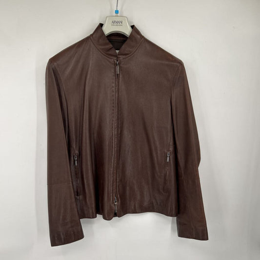 men Armani Collezioni Leather Brown Jacket IT40/US32/XS