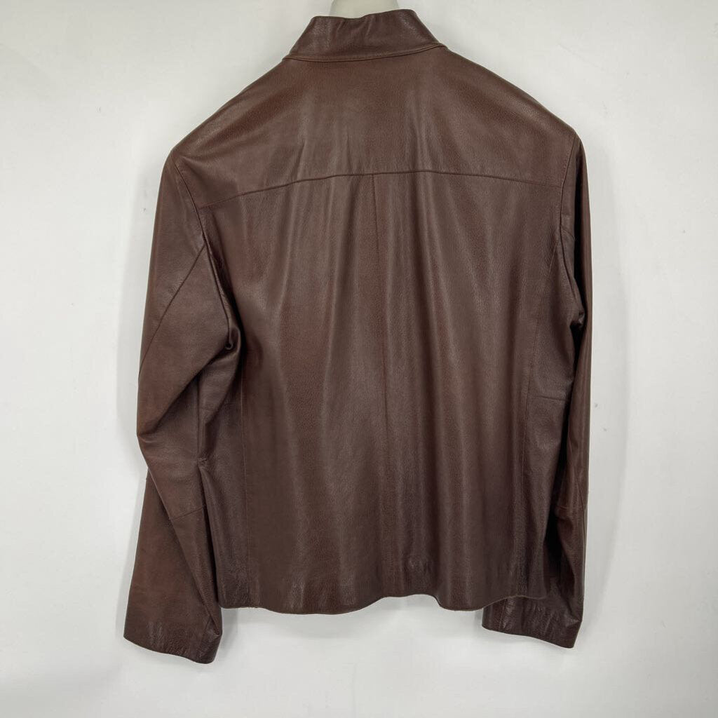 men Armani Collezioni Leather Brown Jacket IT40/US32/XS