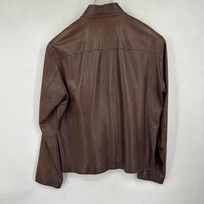 men Armani Collezioni Leather Brown Jacket IT40/US32/XS