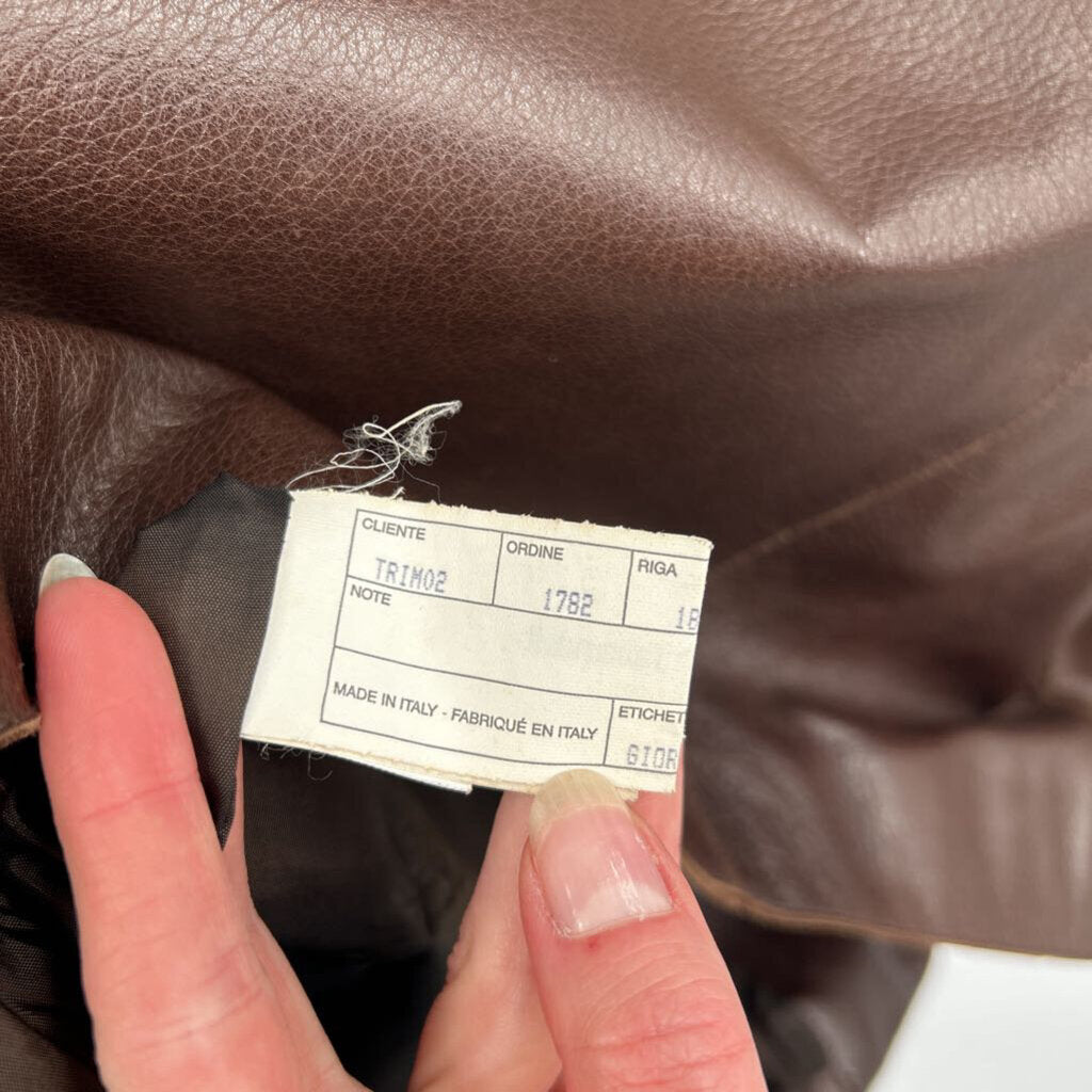 men Armani Collezioni Leather Brown Jacket IT40/US32/XS