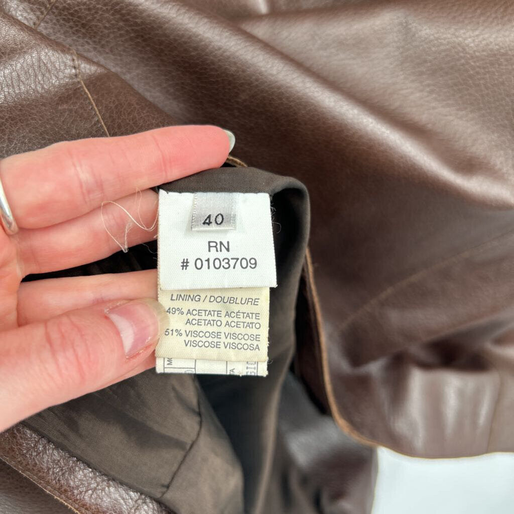men Armani Collezioni Leather Brown Jacket IT40/US32/XS