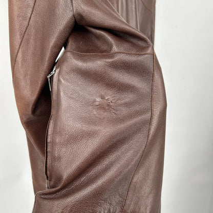 men Armani Collezioni Leather Brown Jacket IT40/US32/XS