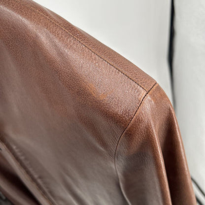 men Armani Collezioni Leather Brown Jacket IT40/US32/XS