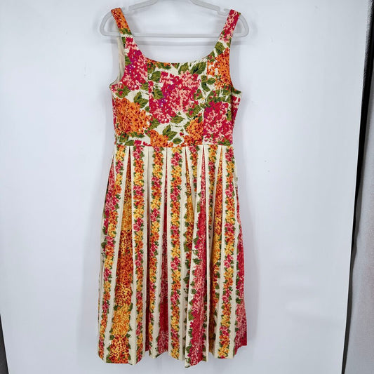 women Isaac Mizrahi - Target NWT 20th Anniversary Floral Pleated Cream Orange Red Multi Dress M