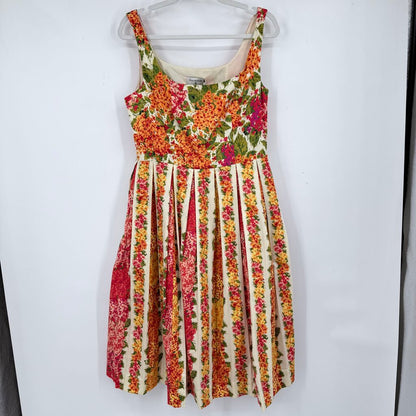 women Isaac Mizrahi - Target NWT 20th Anniversary Floral Pleated Cream Orange Red Multi Dress M