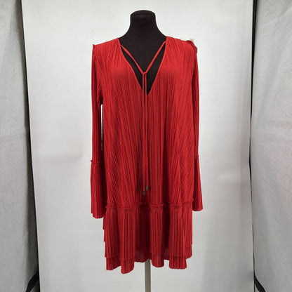 women Free People Cant Help It Plisse Flared Mini Tomato Red Dress M