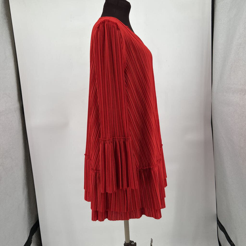 women Free People Cant Help It Plisse Flared Mini Tomato Red Dress M