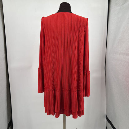 women Free People Cant Help It Plisse Flared Mini Tomato Red Dress M