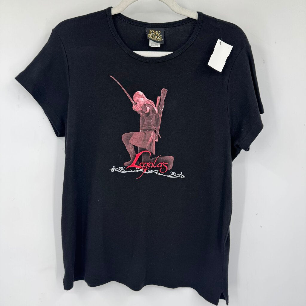 women Lord of the Rings 2003 Legolas Promo Baby Tee Black Multi Vintage 2X