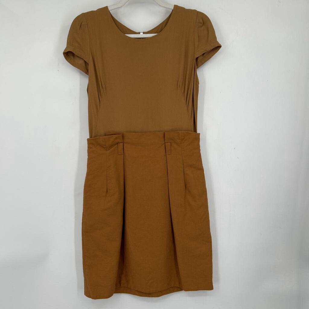 women Claudie Pierlot Two-Tone Short Sleeve Chestnut Brown Dress 6