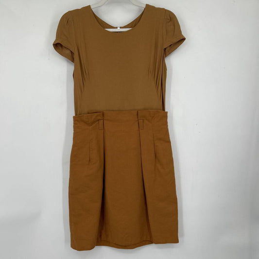 women Claudie Pierlot Two-Tone Short Sleeve Chestnut Brown Dress 6