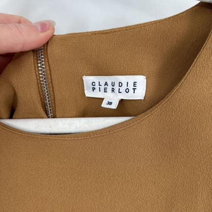 women Claudie Pierlot Two-Tone Short Sleeve Chestnut Brown Dress 6