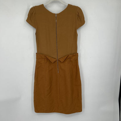 women Claudie Pierlot Two-Tone Short Sleeve Chestnut Brown Dress 6