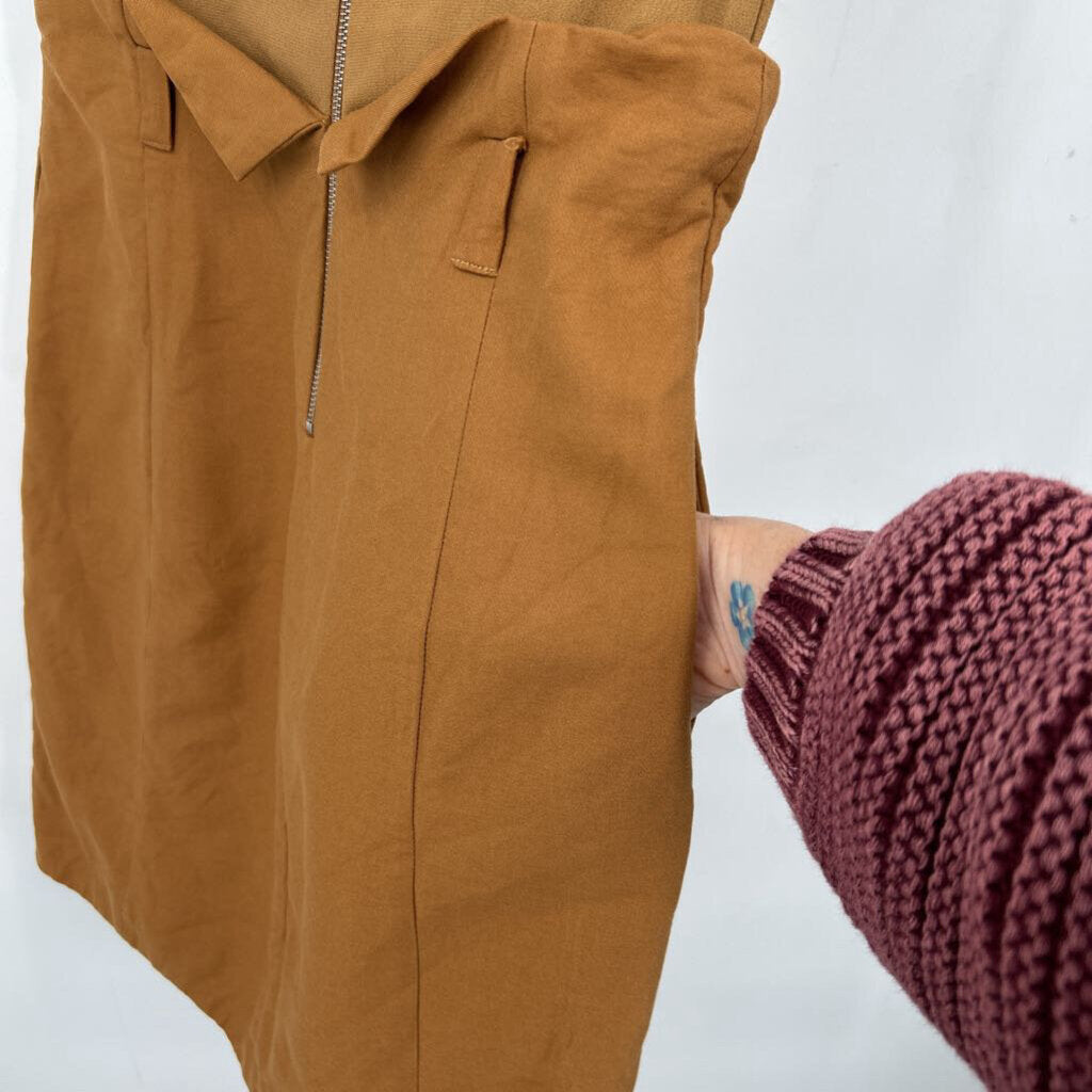 women Claudie Pierlot Two-Tone Short Sleeve Chestnut Brown Dress 6