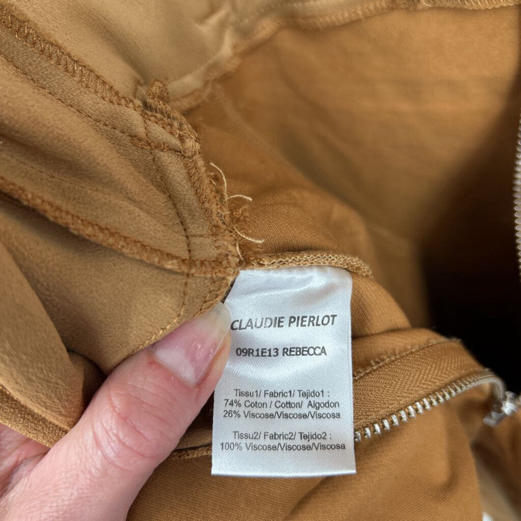 women Claudie Pierlot Two-Tone Short Sleeve Chestnut Brown Dress 6