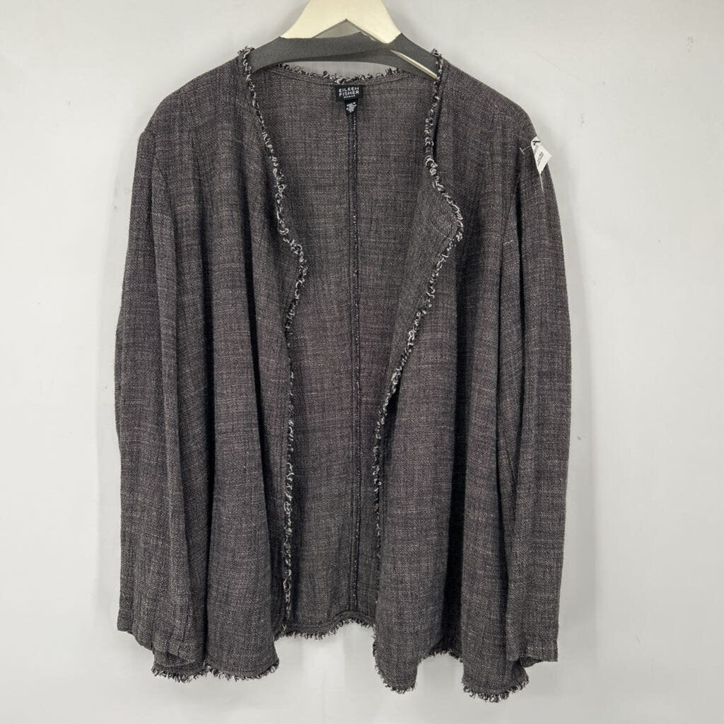 women Eileen Fisher Fringe Edge Gray Jacket 2X