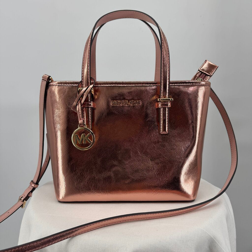 women Michael Kors NWT Jet Set XS Caryall Tote Primrose Metallic Purse 10.5" x 8" x 4"
