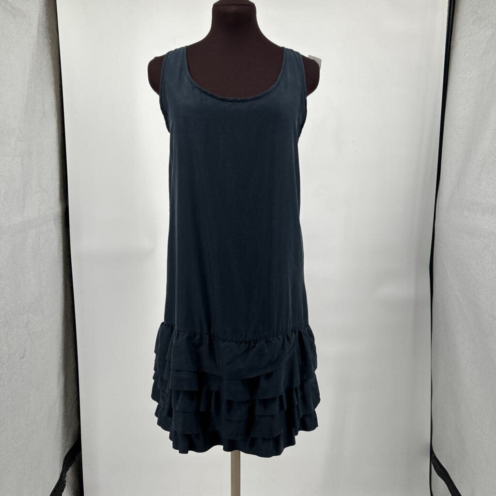 women Gap Sleeveless Ruffle Hem Silk Aged Black Dress M