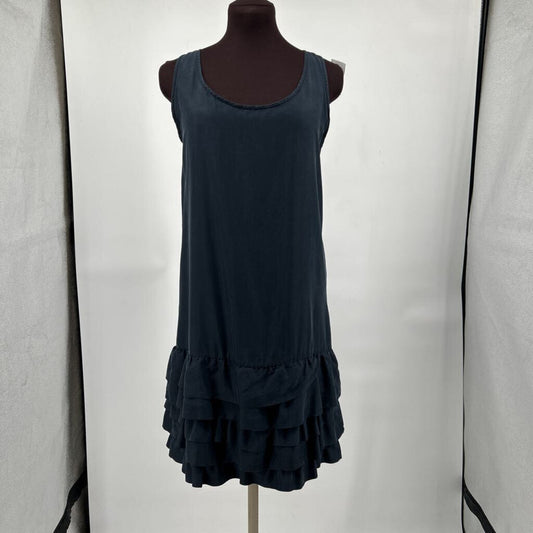 women Gap Sleeveless Ruffle Hem Silk Aged Black Dress M