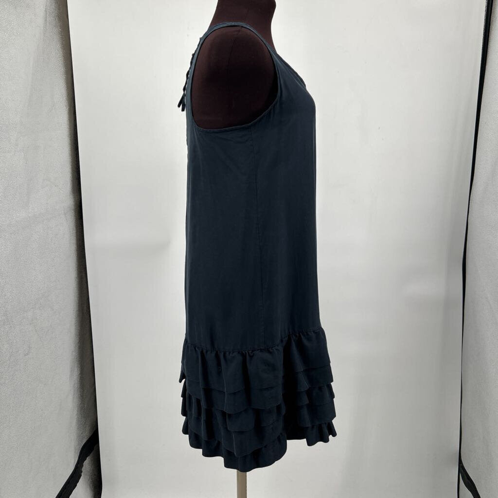 women Gap Sleeveless Ruffle Hem Silk Aged Black Dress M