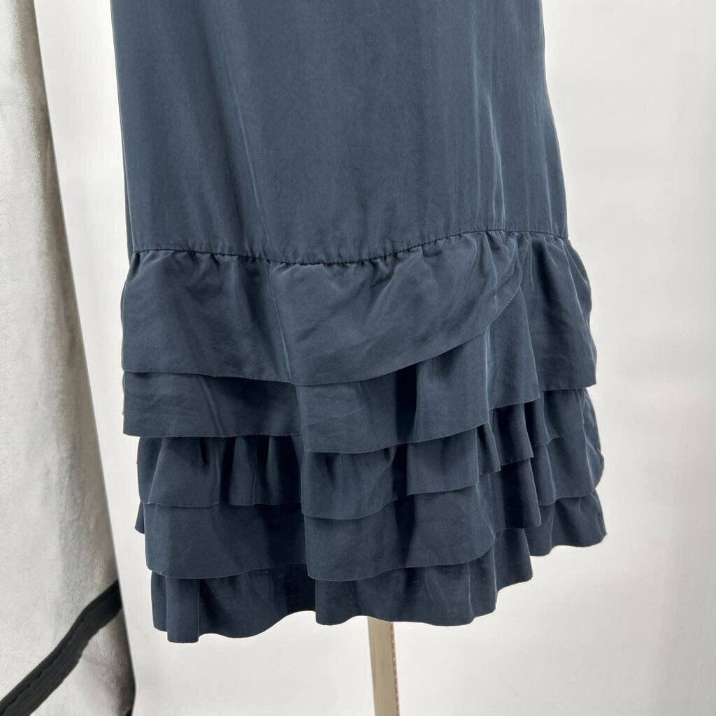 women Gap Sleeveless Ruffle Hem Silk Aged Black Dress M