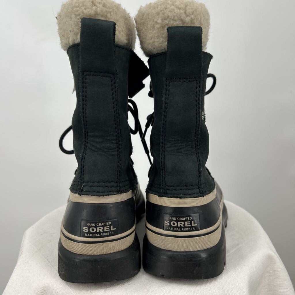 women Sorel Caribou Waterproof Snow Boots Black Cream Shoes 6
