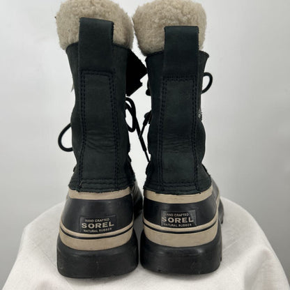 women Sorel Caribou Waterproof Snow Boots Black Cream Shoes 6