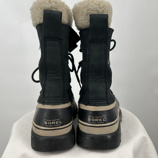 women Sorel Caribou Waterproof Snow Boots Black Cream Shoes 6