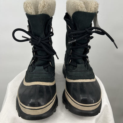 women Sorel Caribou Waterproof Snow Boots Black Cream Shoes 6