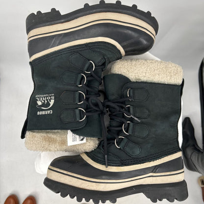 women Sorel Caribou Waterproof Snow Boots Black Cream Shoes 6