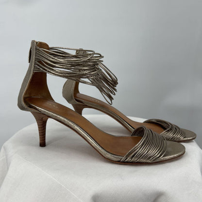 women Coach Manya Metallic Strappy Kitten Heel Sandals Gold Shoes 9B