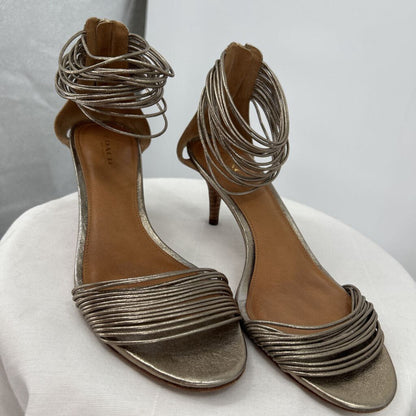 women Coach Manya Metallic Strappy Kitten Heel Sandals Gold Shoes 9B