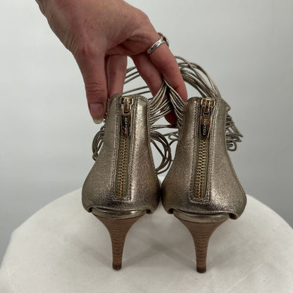 women Coach Manya Metallic Strappy Kitten Heel Sandals Gold Shoes 9B