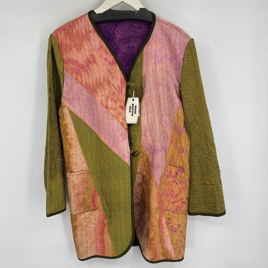 women Robert Dachenhausen NWT Maru Reversible Quilted Silk Purple Green Multi Jacket M