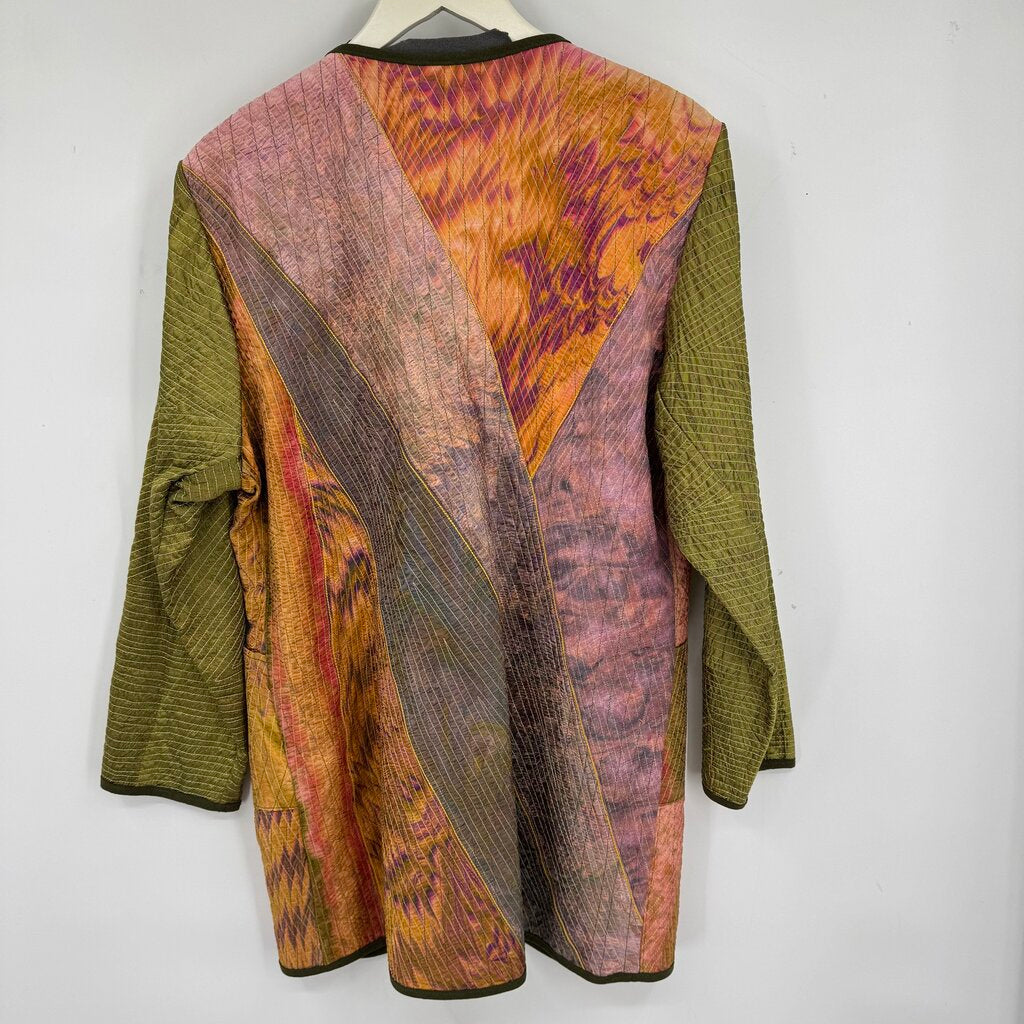 women Robert Dachenhausen NWT Maru Reversible Quilted Silk Purple Green Multi Jacket M