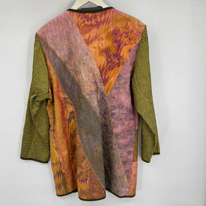 women Robert Dachenhausen NWT Maru Reversible Quilted Silk Purple Green Multi Jacket M